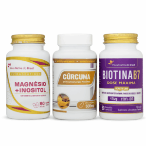 Kit Premium, Magnésio e Inositol, Biotina e  Curcumina 60Cap Cada.